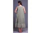 Bimba Floral Leaves & Bunchberry  Mid Calf Nightwear Ladies Cotton Printed Sleeveless Night Gown Maxi Dress - Pastel Mint
