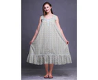 Bimba Stripe Flower & Bee  Mid Calf Nightwear Ladies Cotton Printed Sleeveless Night Gown Maxi Dress - Light Steel Blue