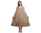 Bimba Floral Gerbera & Anemone  Cotton Nightgowns For Women  Mid-Calf Printed Sleepwear Night Dress - Light Brown