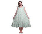 Bimba Floral Clover Leaves  Sleeveless Cotton Nightgowns For Women Printed Mid-Calf Length Sleepwear - Pastel Mint