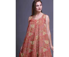 Bimba Floral Artistic Printed Cotton Nightgowns For Women Sleeveless Gown Sleepwear Maxi Dress - Dark Peach