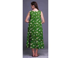 Bimba Floral Leaves & Clarkia Amoena  Cotton Nightgowns For Women  Mid-Calf Printed Sleepwear Night Dress - Green