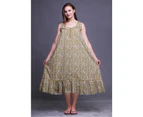 Bimba Floral Leaf  Mid Calf Nightwear Ladies Cotton Printed Sleeveless Night Gown Maxi Dress - Light Brown