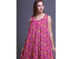 Bimba Floral Artistic Dragonfly &  Cotton Nightgowns For Women  Mid-Calf Printed Sleepwear Night Dress - Fuschia Pink