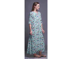 Bimba Butterfly Artistic  Maxi Sleepwear For Women Summer Printed Nightgowns - Pastel Mint