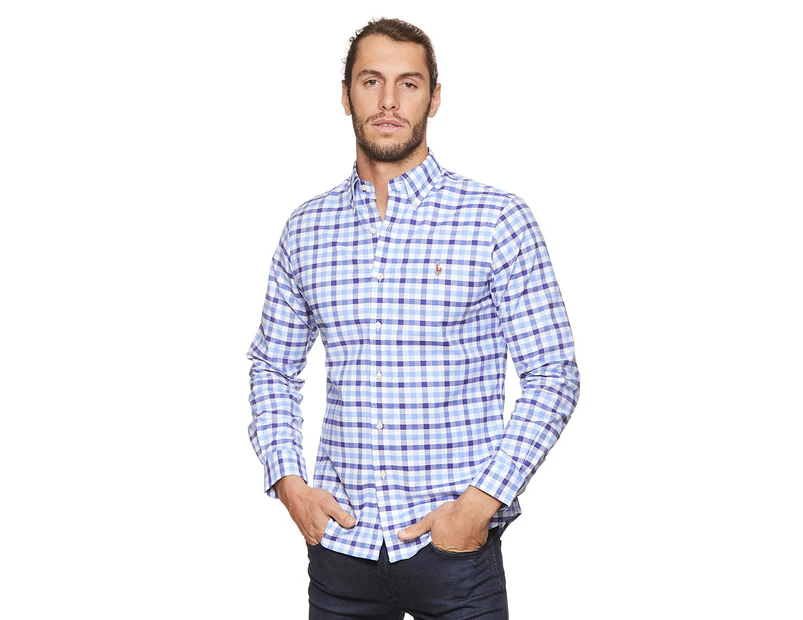 Ralph Lauren Men's Slim Fit Stretch Oxford Shirt - Dark Blue Check