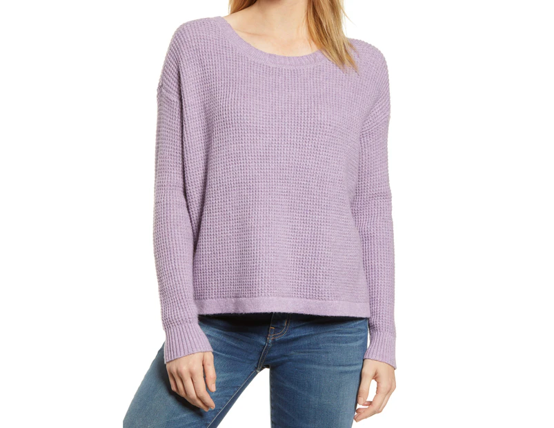 1. State Purple Womens US Size XXL Scoop Neck Lace-Up-Back Sweater