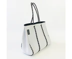 Hedzup Women's White Large Neoprene Tote Bag Black and white Ropes