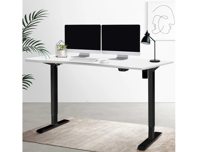 Artiss Standing Desk Height Adjustable Motorised Sit Stand Desk Riser Computer Laptop Table Home Office Workstation 140cm Curved Black White Roskos I