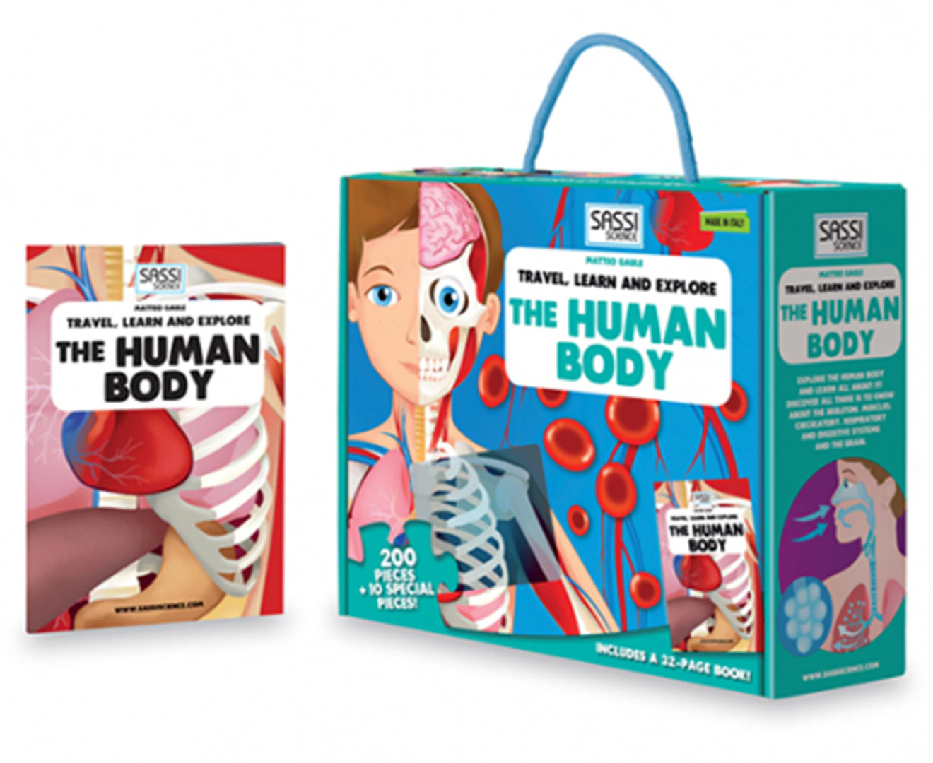 200pc Sassi Junior The Human Body Anatomy Educational Puzzle & Book Set Kids 6y+