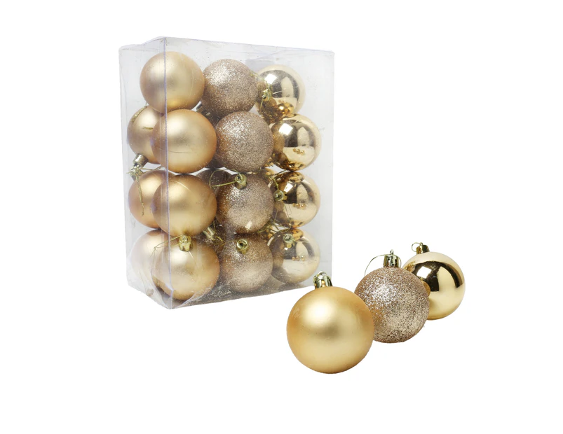Christmas Shop Assorted Shatterproof 60Mm Christmas Tree Bauble Set (24 Pack) (Oyster Gold) - RW3816
