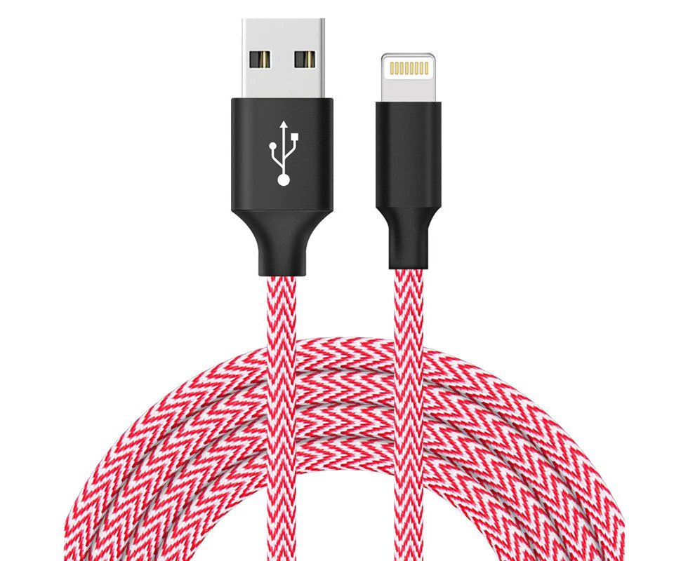 Catzon 1M 2M 3M Several Packs WH iPhone Cable Phone Charger Nylon Braided Fast Charger Cable USB Cord -Pink White