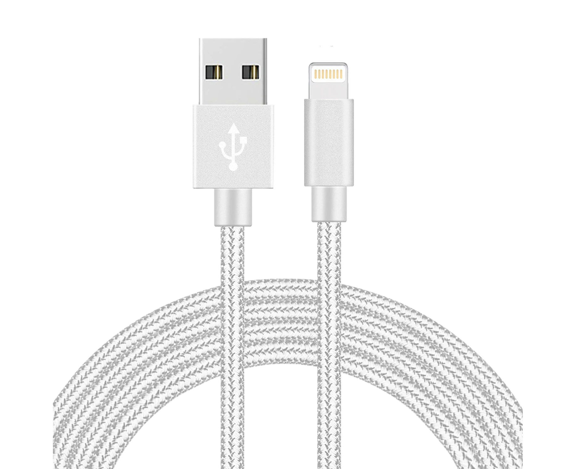 Catzon 1M 2M 3M Several Packs iPhone Cable Phone Charger Nylon Braided Fast Charger Cable USB Cord -Silver