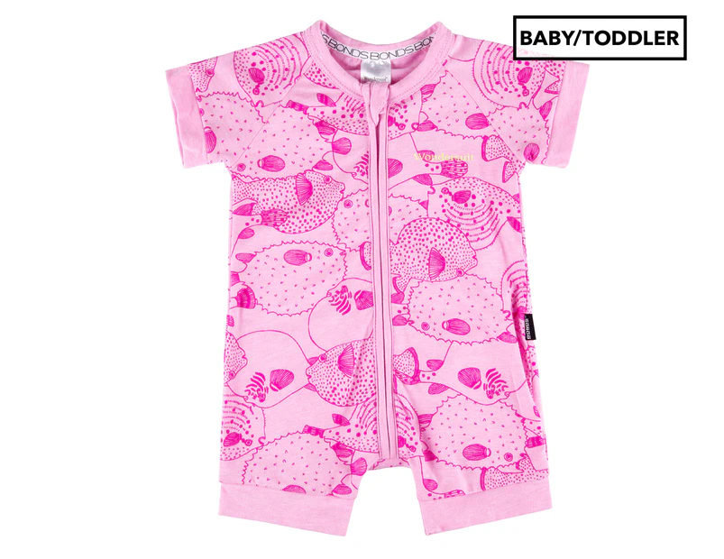 Bonds Baby Short Sleeves Zip Romper Wondersuit - Puffer Fish Party Gumball Pink