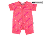 Bonds Baby Short Sleeves Zip Romper Wondersuit - Bonds Silver Star Pink
