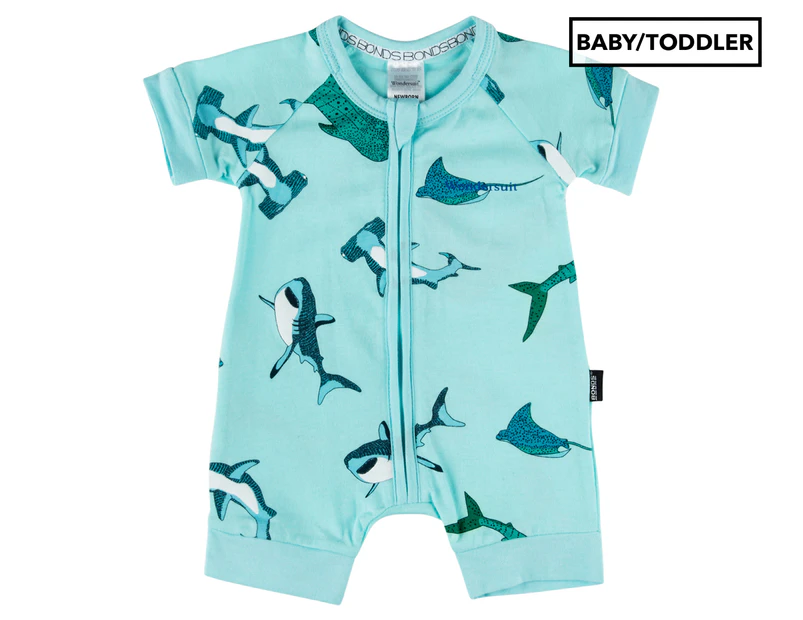 Bonds Baby Short Sleeve Zip Romper Wondersuit - Shark Bay Turquoise