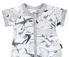 Bonds Baby Short Sleeve Zip Romper Wondersuit - Shark Bay White