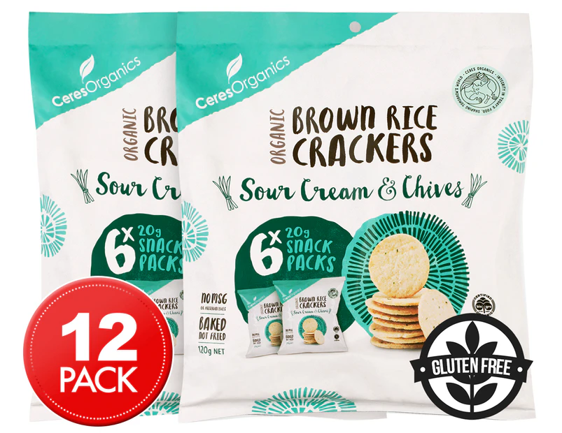 2 x 6pk Ceres Organics Organic Brown Rice Crackers Sour Cream & Chives