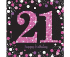 Sparkling Pink 21st Birthday Lunch Napkins Pink, Black & Silver 16pk