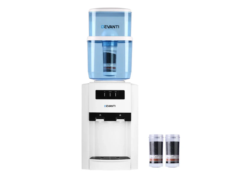 22L Bench Top Water Cooler Dispenser Purifier Hot Cold Dual Tap with 2 Replacement Filters