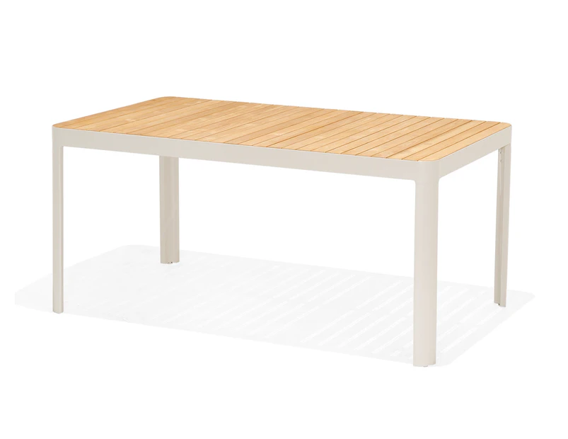 Bondi Outdoor Teak Top And Aluminium Dining Table - Ivory Aluminium - Outdoor Aluminium Tables