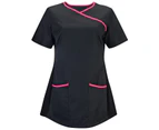 Alexandra Womens/Ladies Medical/Healthcare Stretch Scrub Top (Pack Of 2) (Black/Pink) - RW6928