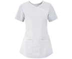 Alexandra Womens/Ladies Medical/Healthcare Stretch Scrub Top (Pack Of 2) (White/White) - RW6928