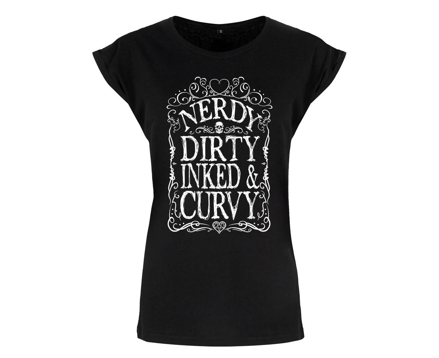 Grindstore Ladies/Womens Nerdy Dirty Inked & Curvy Premium T-Shirt (Black) - GR863