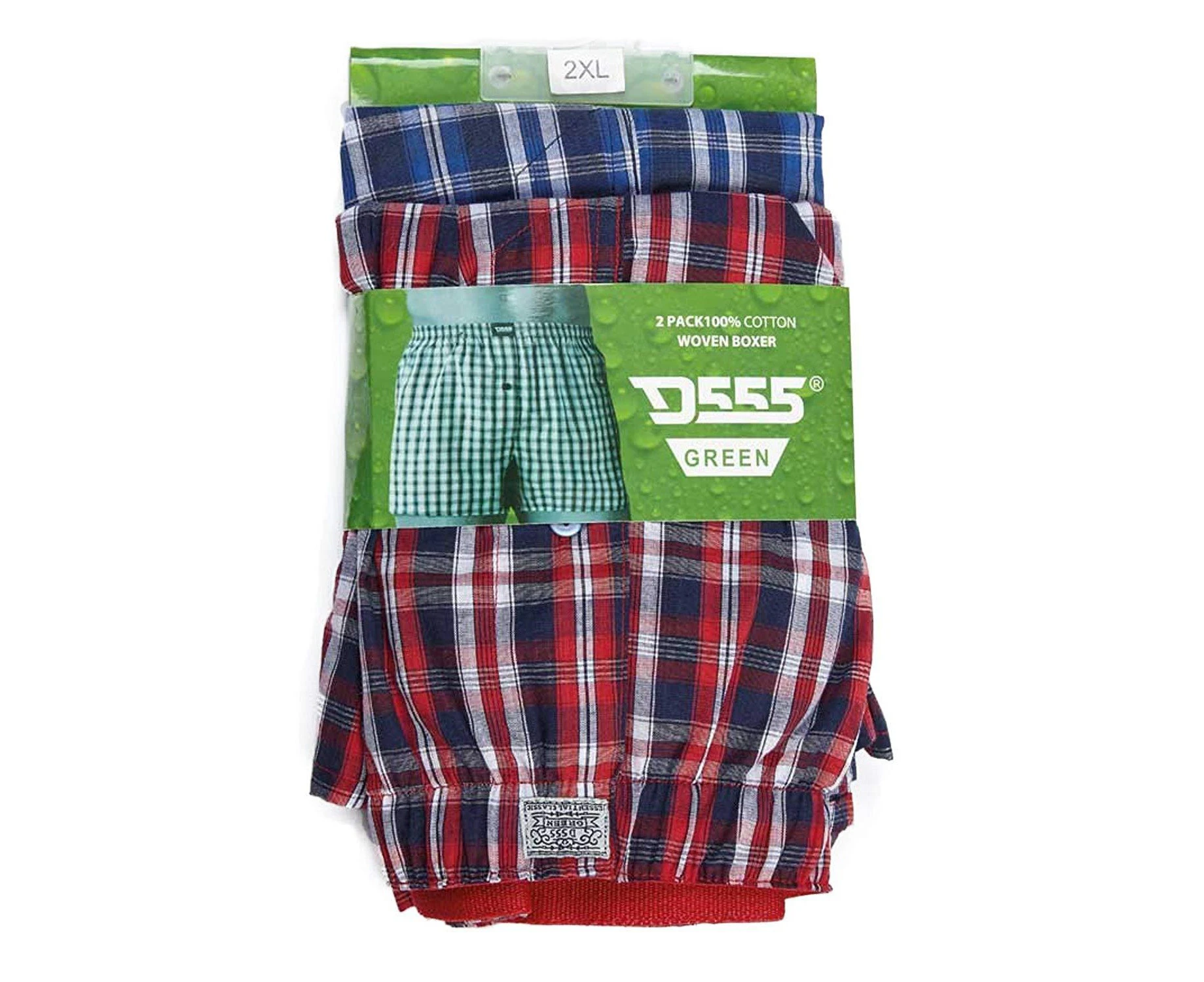 D555 Mens Plaid Kingsize Woven Boxer Shorts (2 Pairs) (Navy Blue/Red) - DC203