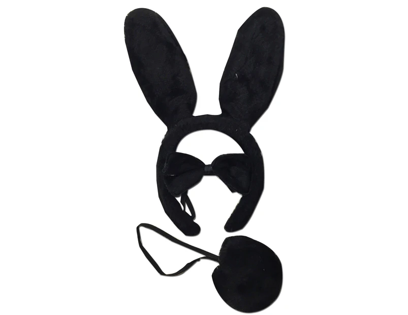 3pcs Animal Set Fancy Dress Tail Ears Bow Tie Unisex Costume - Rabbit (Black)