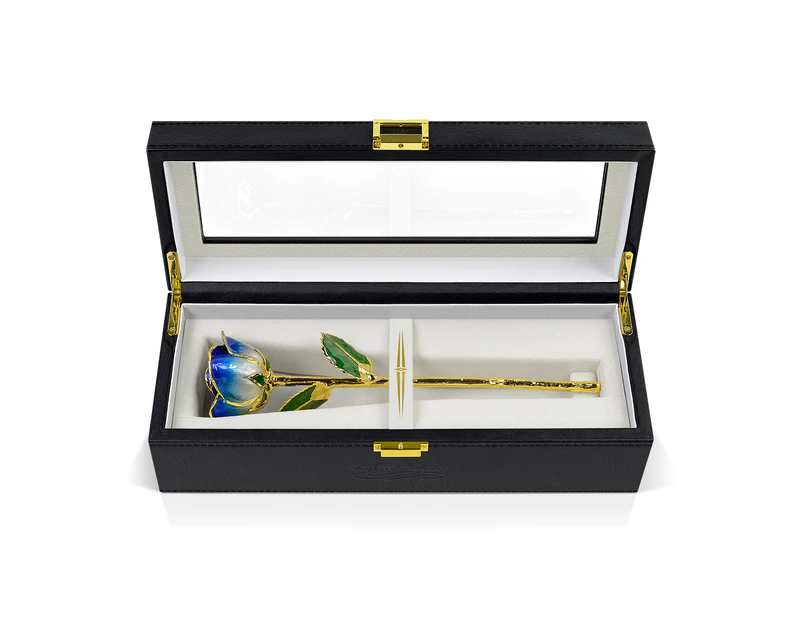 Dark Blue Two Tone Rose with Premium Glass Lid Display Case Mothers' Day Gift