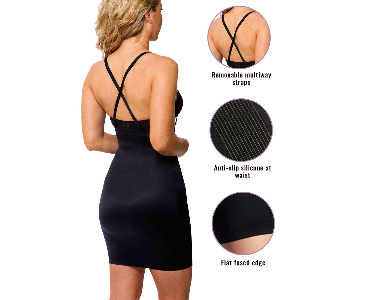LaSculpte Women's Tummy Control Under Dresses Shapewear Strapless Half Slip  With Convertible Straps - Black
