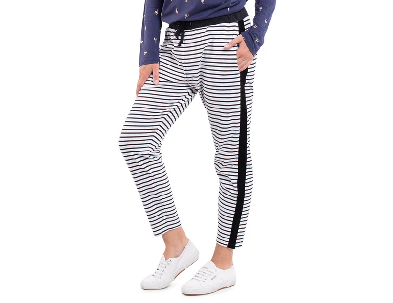 Elm Women's Emmerson Trackpants / Tracksuit Pants - White/Black Stripe