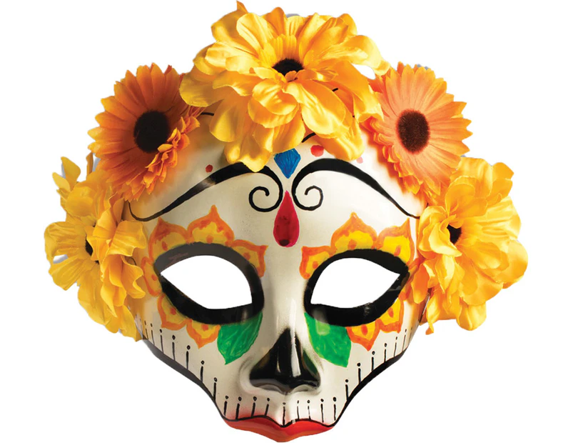 Day of the Dead Female Skull Mask Yellow
