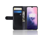 OnePlus 7 Wallet Case Flip Card Holder Kickstand Magnetic Closure Genuine Leather Cover for OnePlus 7 (2019) Black