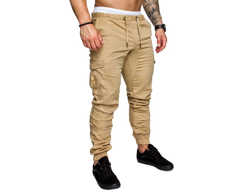 ZNU Men's Pants Drawstring Slim Fit Pocket Pants - Khaki