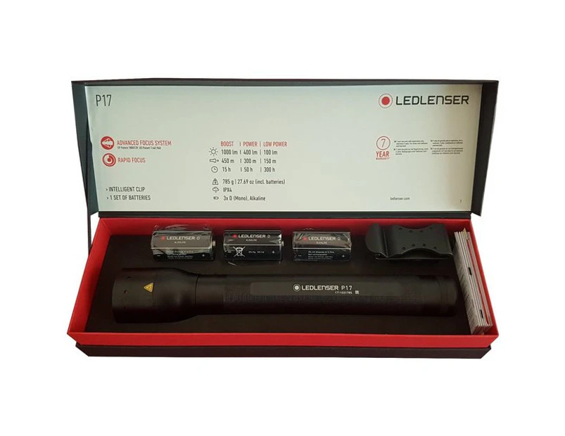 LED Lenser P17 D Cell Focusable Flashlight 1000Lm + Batteries - Security Hunting