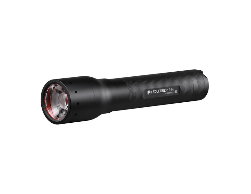 LED Lenser P14 Focusable AA Flashlight 800Lm 350m range + Batteries - Black