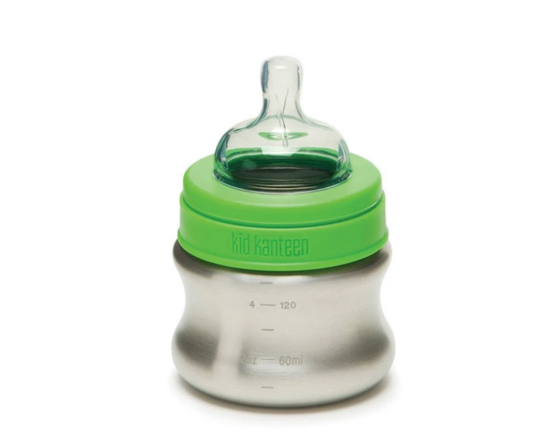 Klean Kanteen Stainless Steel Baby Bottle w/ Medical Grade Nipple 5oz 148ml - Stainless steel/green