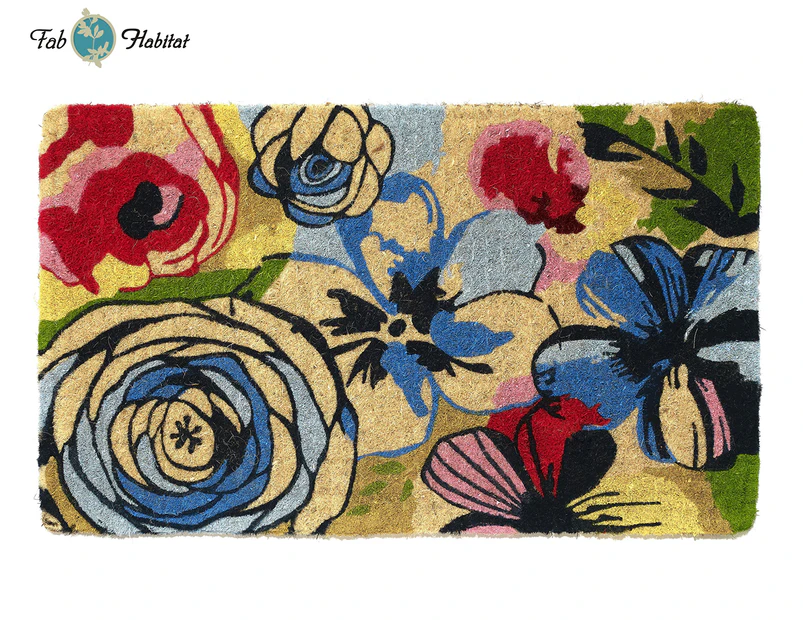 Fab Habitat 45x75cm Floral Watercolour Coir Doormat - Multi