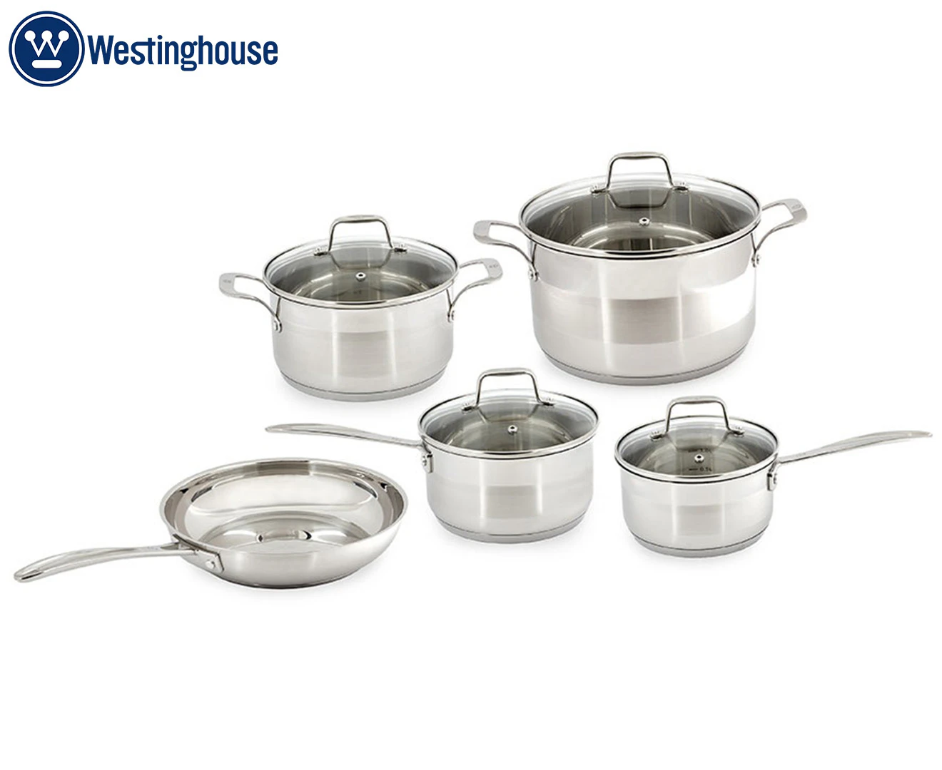 Westinghouse 5pc Stainless Steel Cookware Frypan/Pot & Pan Set for Induction/Gas