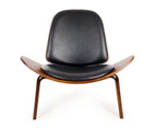 Replica Hans Wegner Shell Chair Walnut and Black - Quality PU Leather