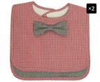 2 x Frenchie Mini Couture Red Gingham Baby Bib w/ Chambray Bowtie
