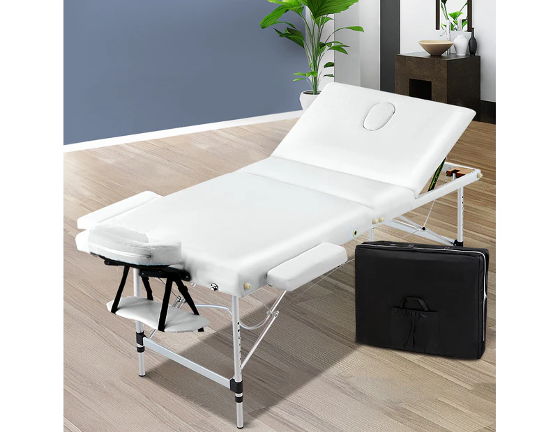 Zenses 70cm Portable 3 Fold Aluminium Massage Table Therapy Beauty Waxing Bed White