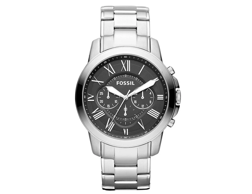 Fossil Men's 44mm Grant Chronograph Stainless Steel Watch - Silver/Black