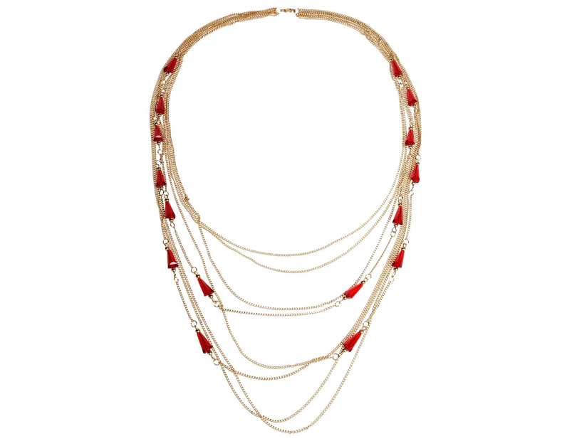 Dettagli Multi Strands Necklace - Gold/Red