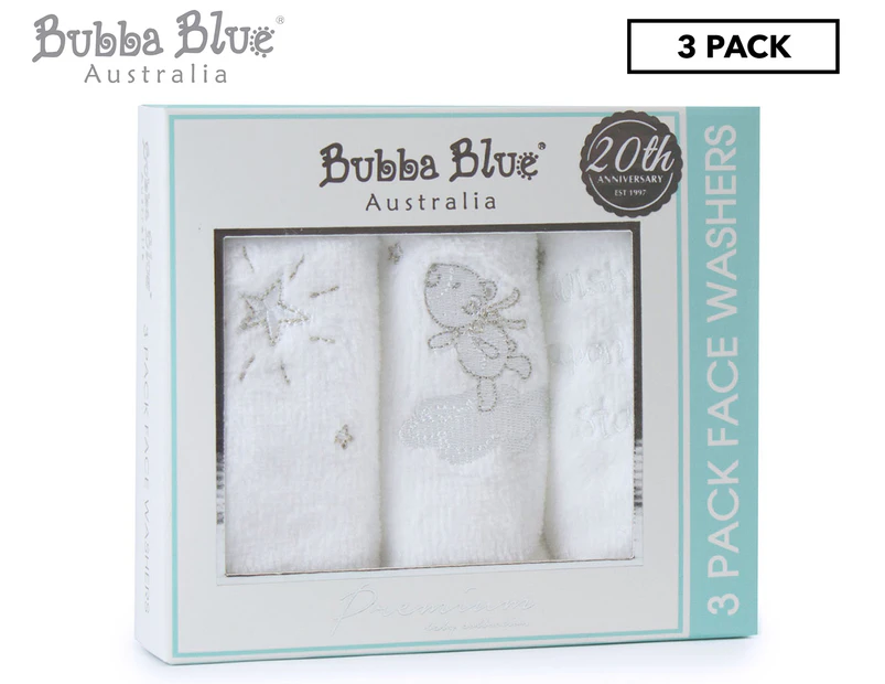 Bubba Blue Wish Upon A Star Face Washers 3-Pack - White/Silver