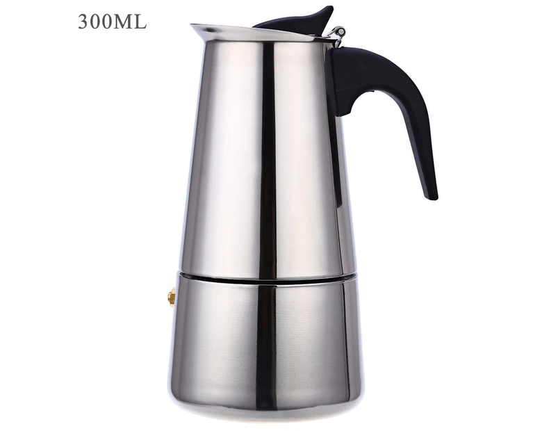 300ML 6-Cup Stainless Steel Mocha Espresso Latte Percolator Stove Coffee Maker Pot - SILVER