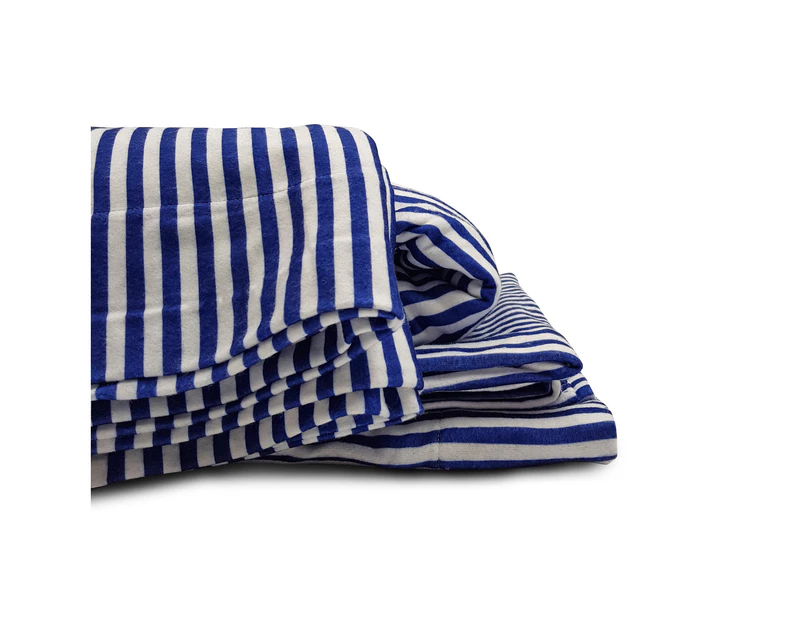 Park Avenue 175 GSM Soft Egyptian Cotton Flannelette Mega Queen Bed Sheet Set - Indigo Stripe