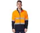 KingGee Men's Reflective Full Zip Hi Vis Fleece Jacket - Orange/Navy 1